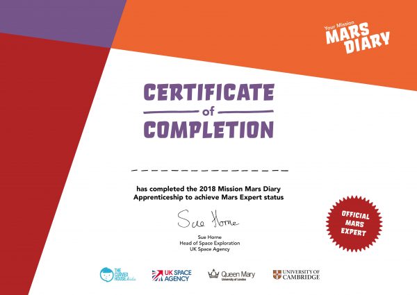 Mars Diary Certificate