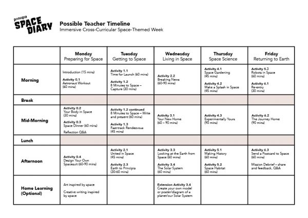 Principia Space Diary One Week Programme Planner